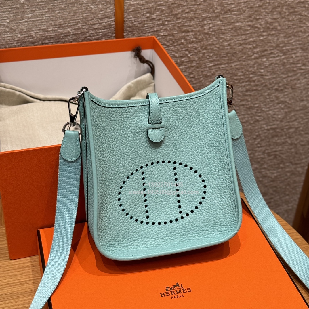 Hermès Evelyne mini Bag in Clemence Leather, Premium Handcrafted Customization-Blue atoll - Jinteng Luxury Collection bags