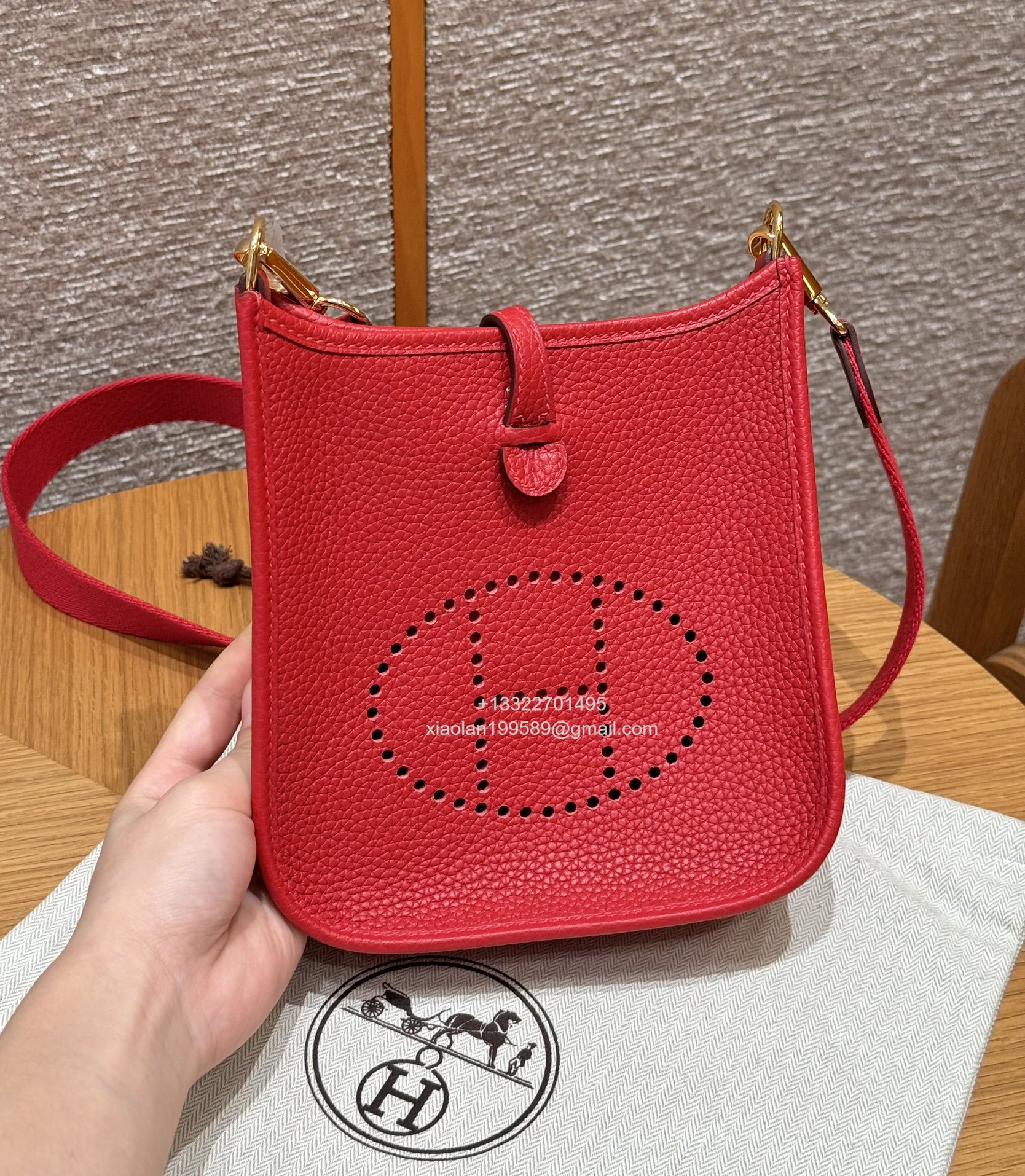 Hermès Evelyne mini Bag in Clemence Leather, Premium Handcrafted Customization-Flag Red - Jinteng Luxury Collection bags