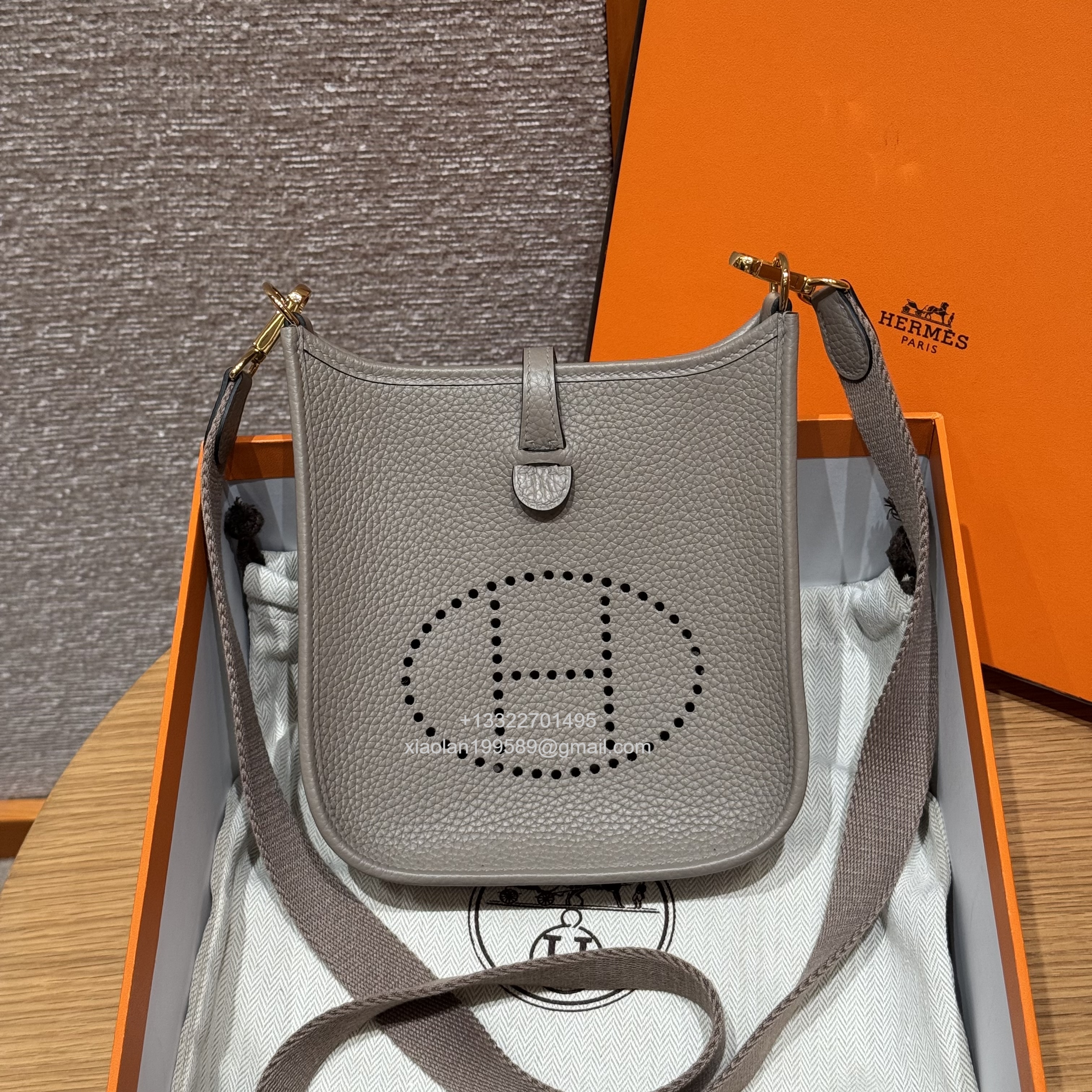 Hermès Evelyne mini Bag in Clemence Leather, Premium Handcrafted Customization-Girs Asphalte - Jinteng Luxury Collection bags