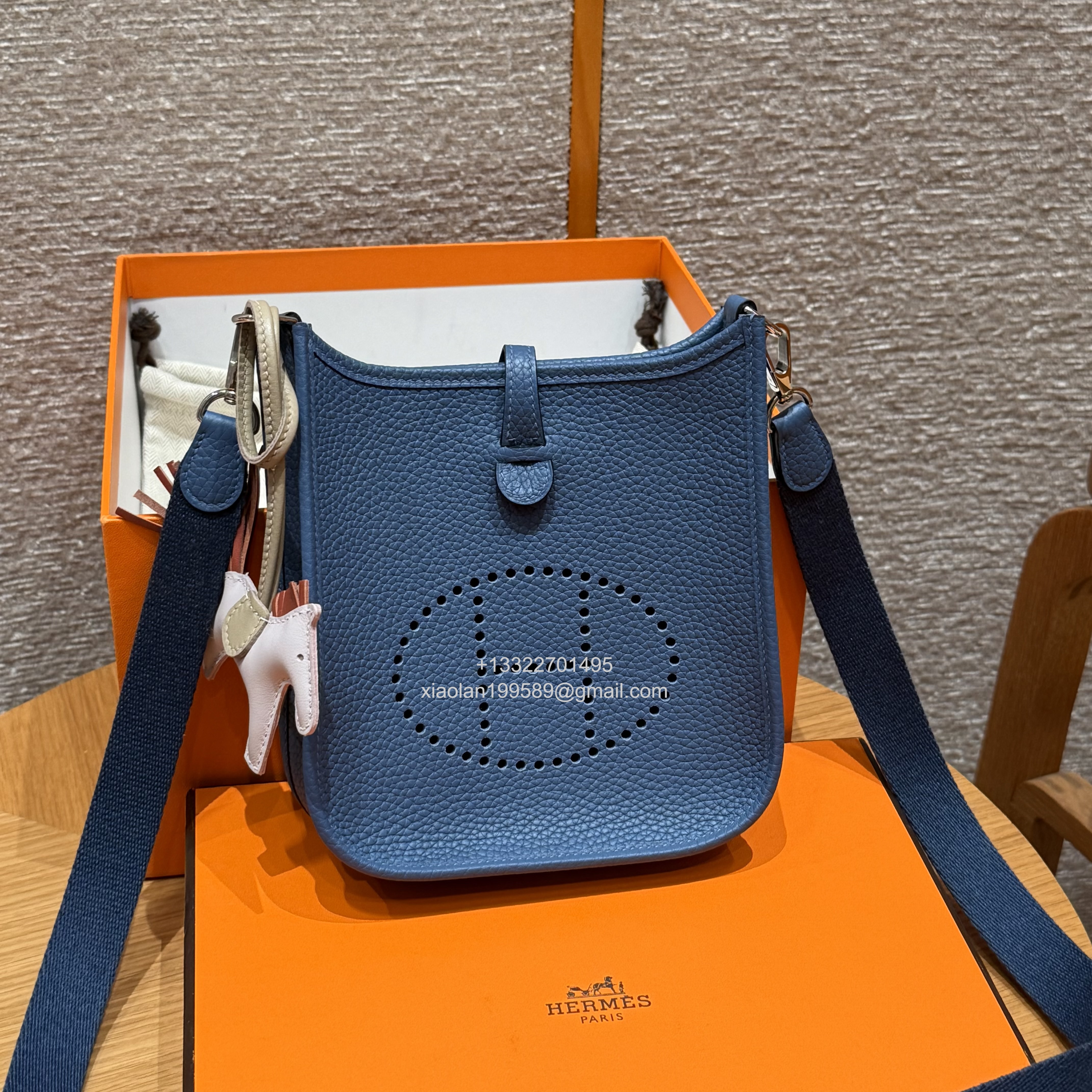 Hermès Evelyne mini Bag in Clemence Leather, Premium Handcrafted Customization-Blue agate - Jinteng Luxury Collection bags