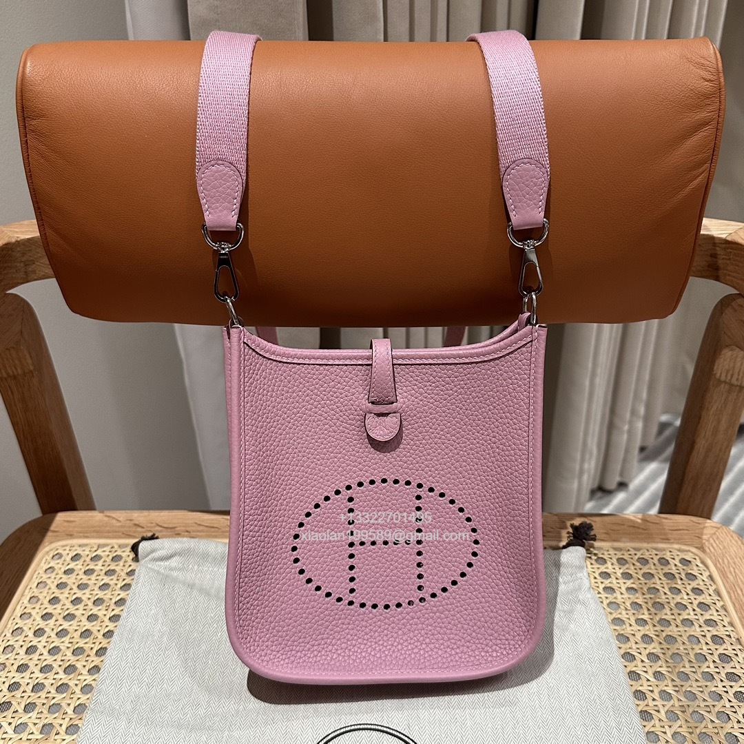 Hermès Evelyne mini Bag in Clemence Leather, Premium Handcrafted Customization-Mauve Sylvestre - Jinteng Luxury Collection bags