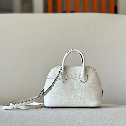 Hermès Bolide 19cm Bag in French Imported Lambskin, Fully Handmade, Cream White - Jinteng Luxury Collection bags