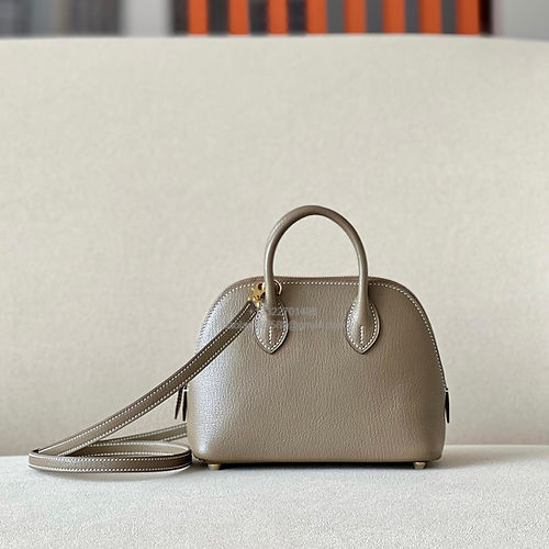 Hermès Bolide 19cm Bag in French Imported Lambskin, Fully Handmade, Elephant Grey - Jinteng Luxury Collection bags