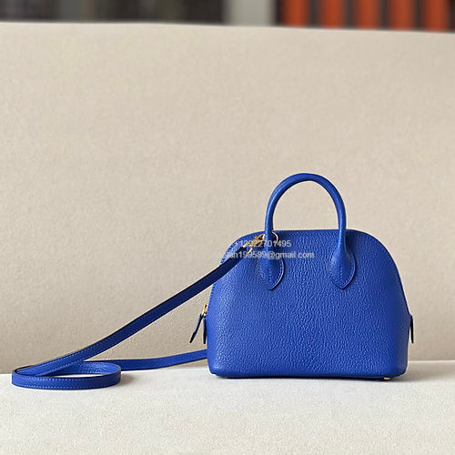 Hermès Bolide 19cm Bag in French Imported Lambskin, Fully Handmade,French Blue - Jinteng Luxury Collection bags