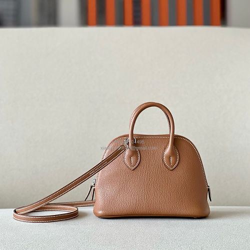 Hermès Bolide 19cm Bag in French Imported Lambskin, Fully Handmade, Gold Brown - Jinteng Luxury Collection bags