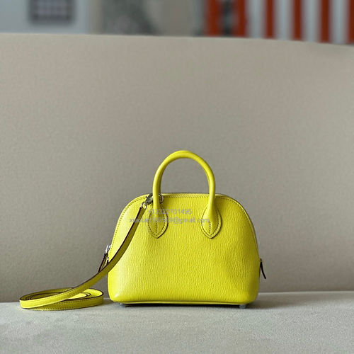 Hermès Bolide 19cm Bag in French Imported Lambskin, Fully Handmade, Lemon Yellow - Jinteng Luxury Collection bags