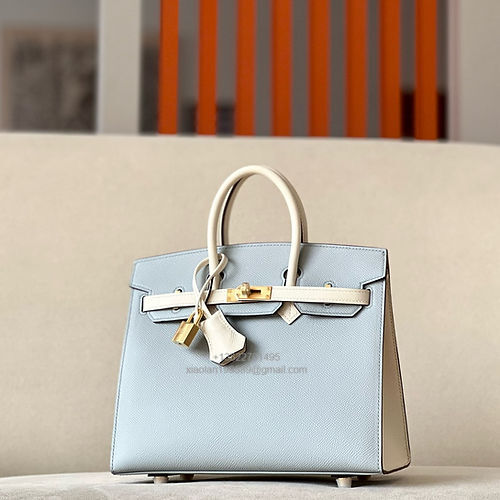 Hermès Birkin 25/30/35cm, handcrafted with imported French Epsom leather – Glacier Blue / Milky White - Jinteng Luxury Collection bags