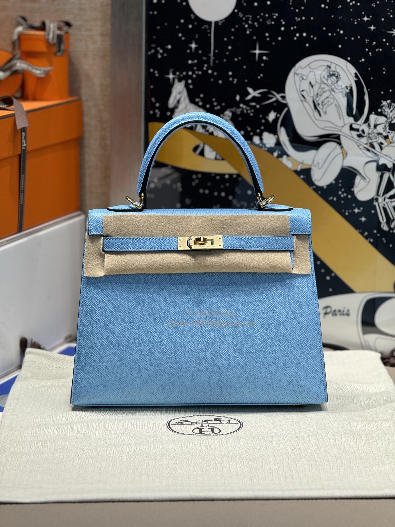 Hermès Kelly Handbag in Candy Blue Epsom Cowhide Leather, Purely Handcrafted, High-End Customization Edition - Jinteng Luxury Collection bags
