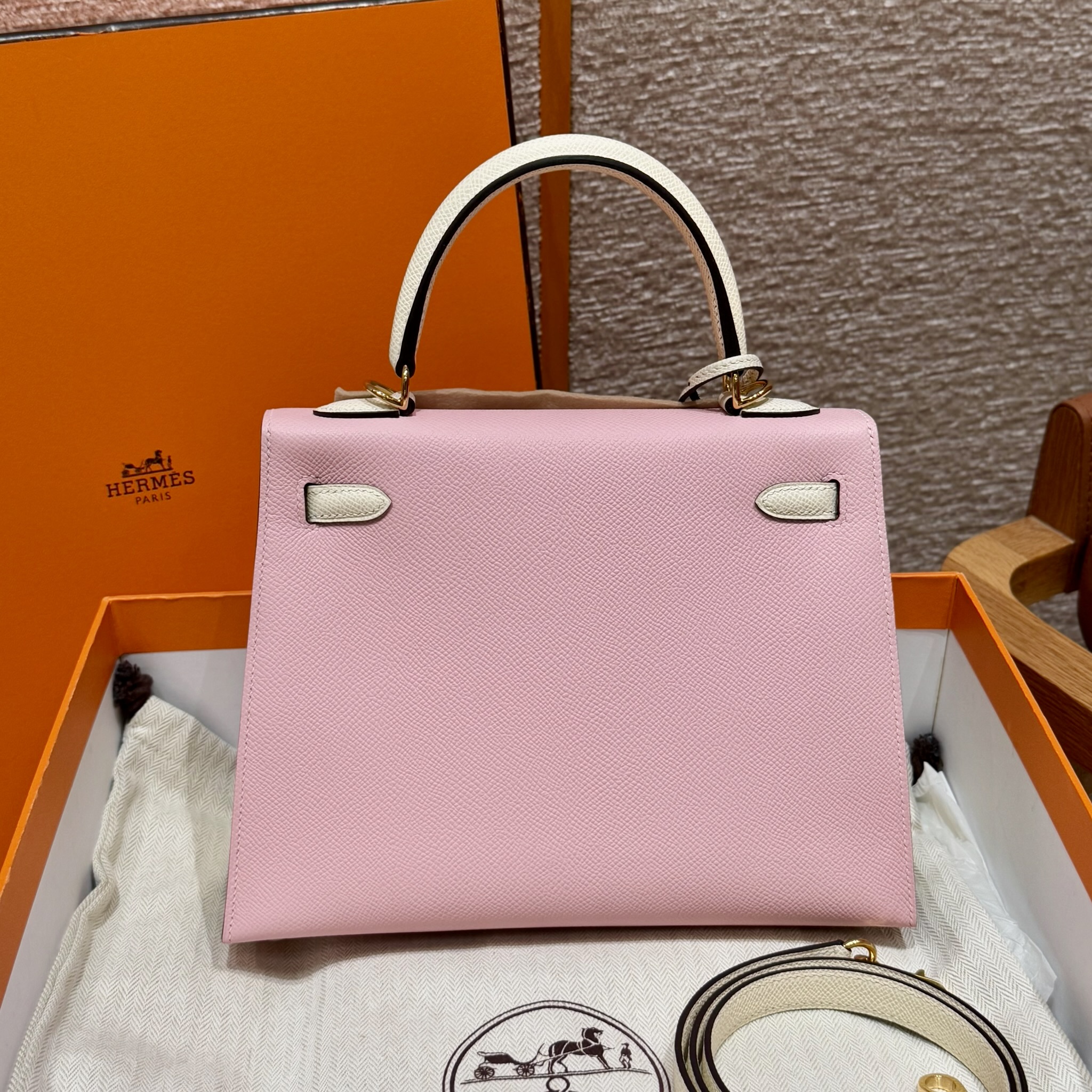 Hermès Kelly 25/28/32cm in Epsom leather, fully hand-stitched with waxed thread, customized in color-block design. - Jinteng Luxury Collection bags