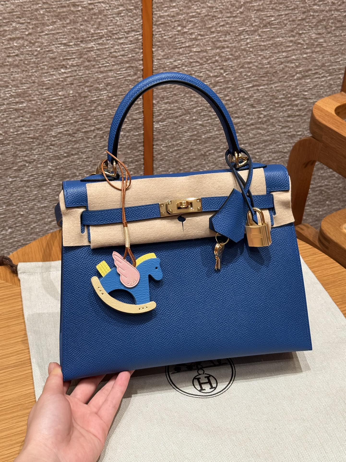 Hermès Kelly Handbag in French Blue Epsom Cowhide Leather, Purely Handcrafted, High-End Customization Edition - Jinteng Luxury Collection bags