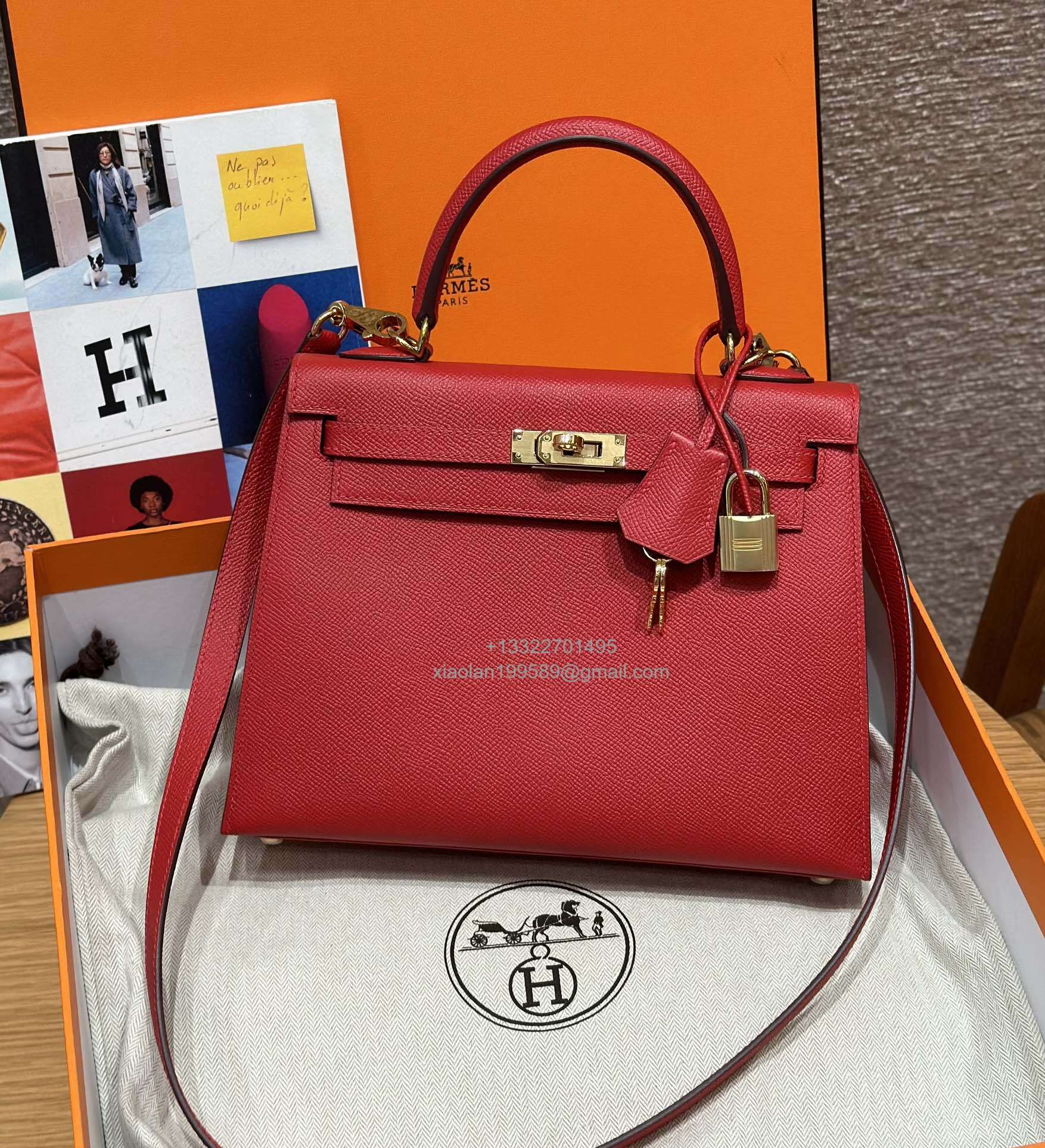 Hermès Kelly Handbag in Flag Red Epsom Cowhide Leather, Purely Handcrafted, High-End Customization Edition - Jinteng Luxury Collection bags