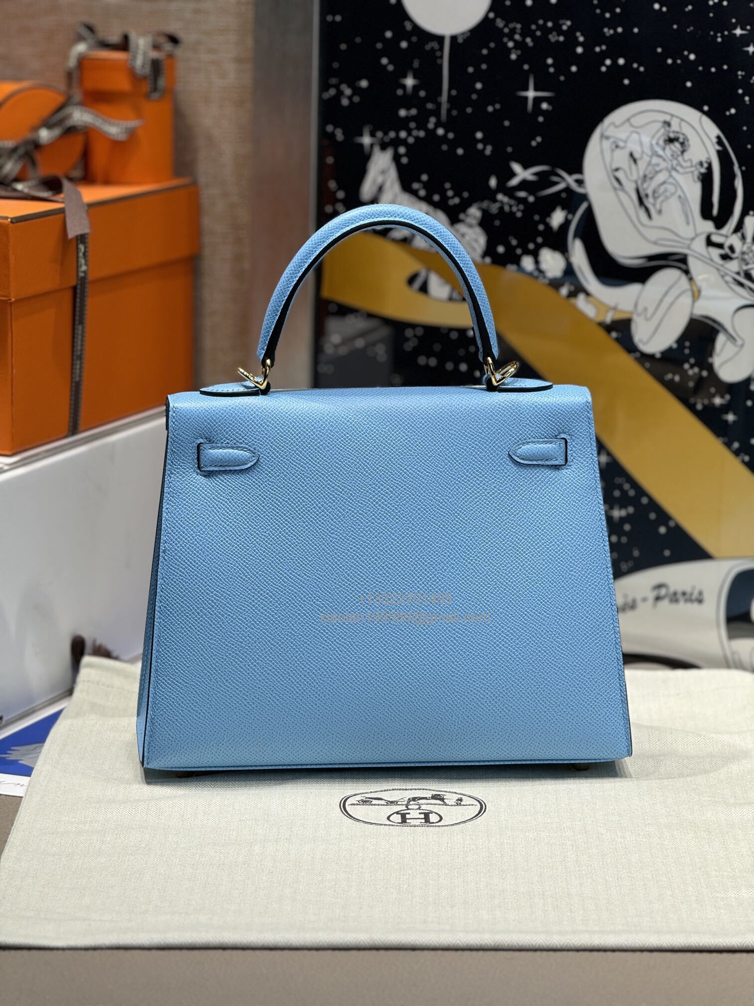 Hermès Kelly Handbag in Candy Blue Epsom Cowhide Leather, Purely Handcrafted, High-End Customization Edition - Jinteng Luxury Collection bags