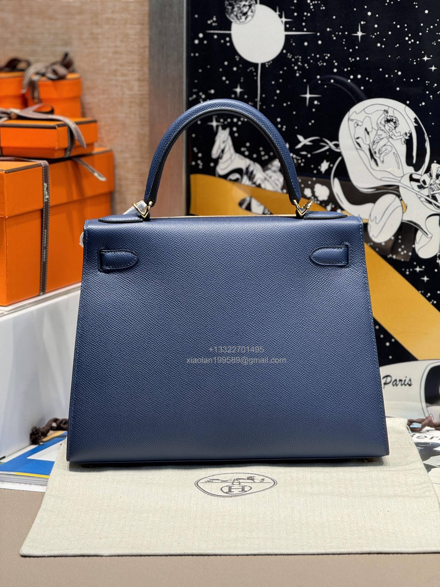 Hermès Kelly Handbag in Deep Blue Epsom Cowhide Leather, Purely Handcrafted, High-End Customization Edition - Jinteng Luxury Collection bags