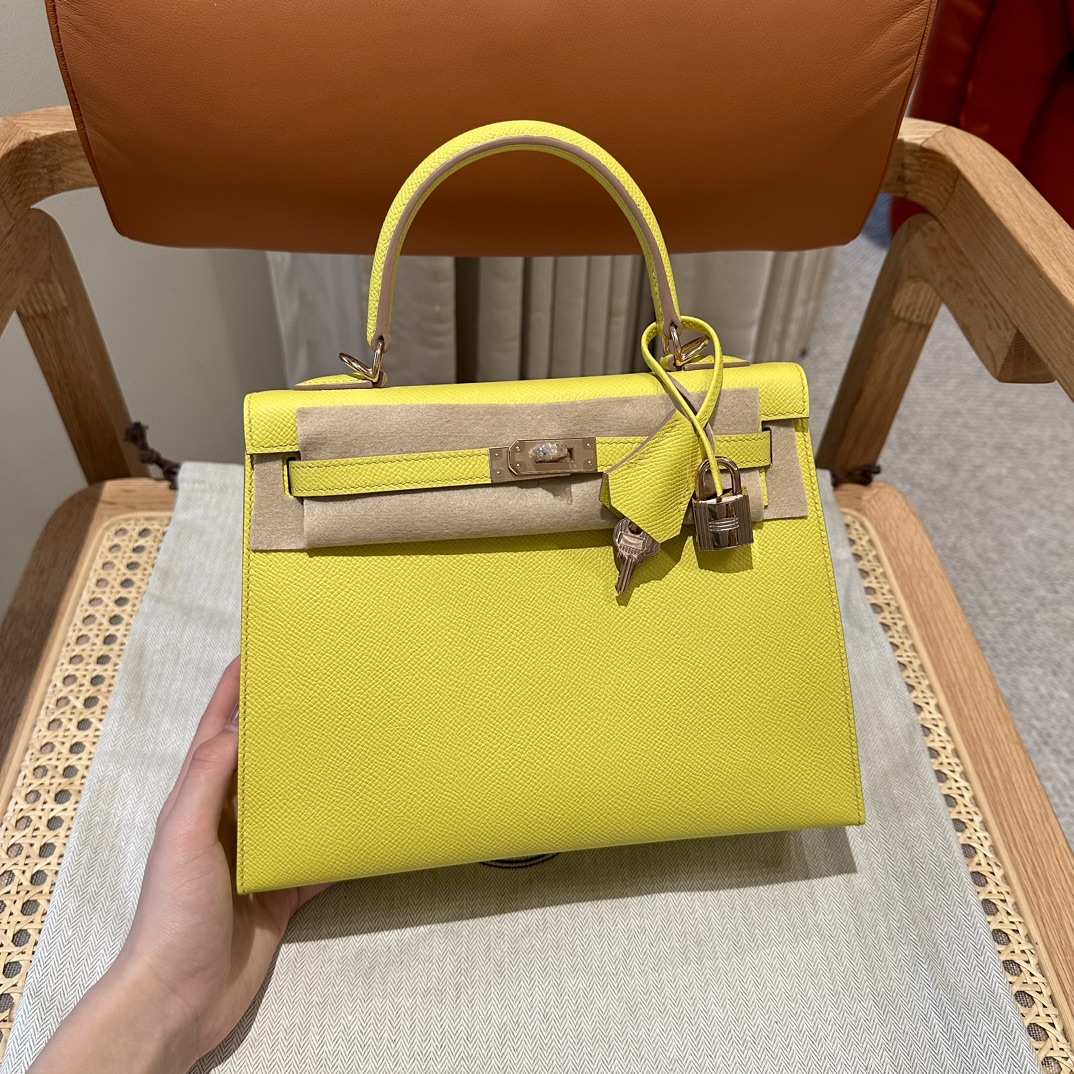Hermès Kelly Handbag in Amber Yellow Epsom Cowhide Leather, Purely Handcrafted, High-End Customization Edition - Jinteng Luxury Collection bags