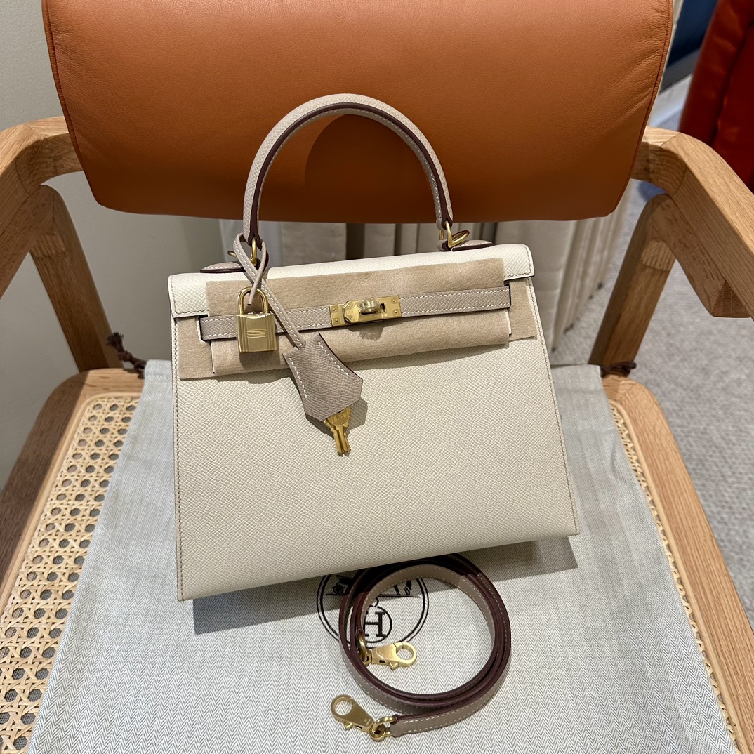 Hermès Kelly 25/28/32cm in Epsom leather, fully hand-stitched with waxed thread, customized in color-block design. - Jinteng Luxury Collection bags