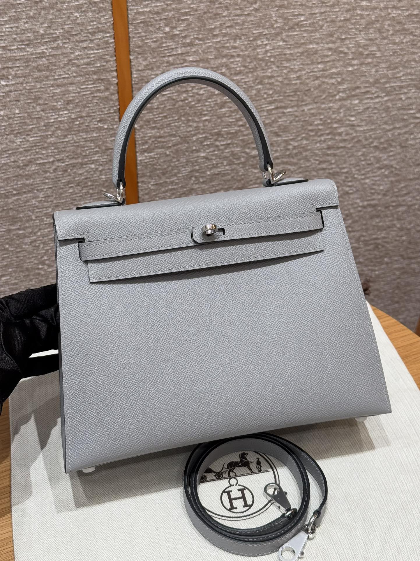 Hermès Kelly Handbag in Linen Blue Epsom Cowhide Leather, Purely Handcrafted, High-End Customization Edition - Jinteng Luxury Collection bags