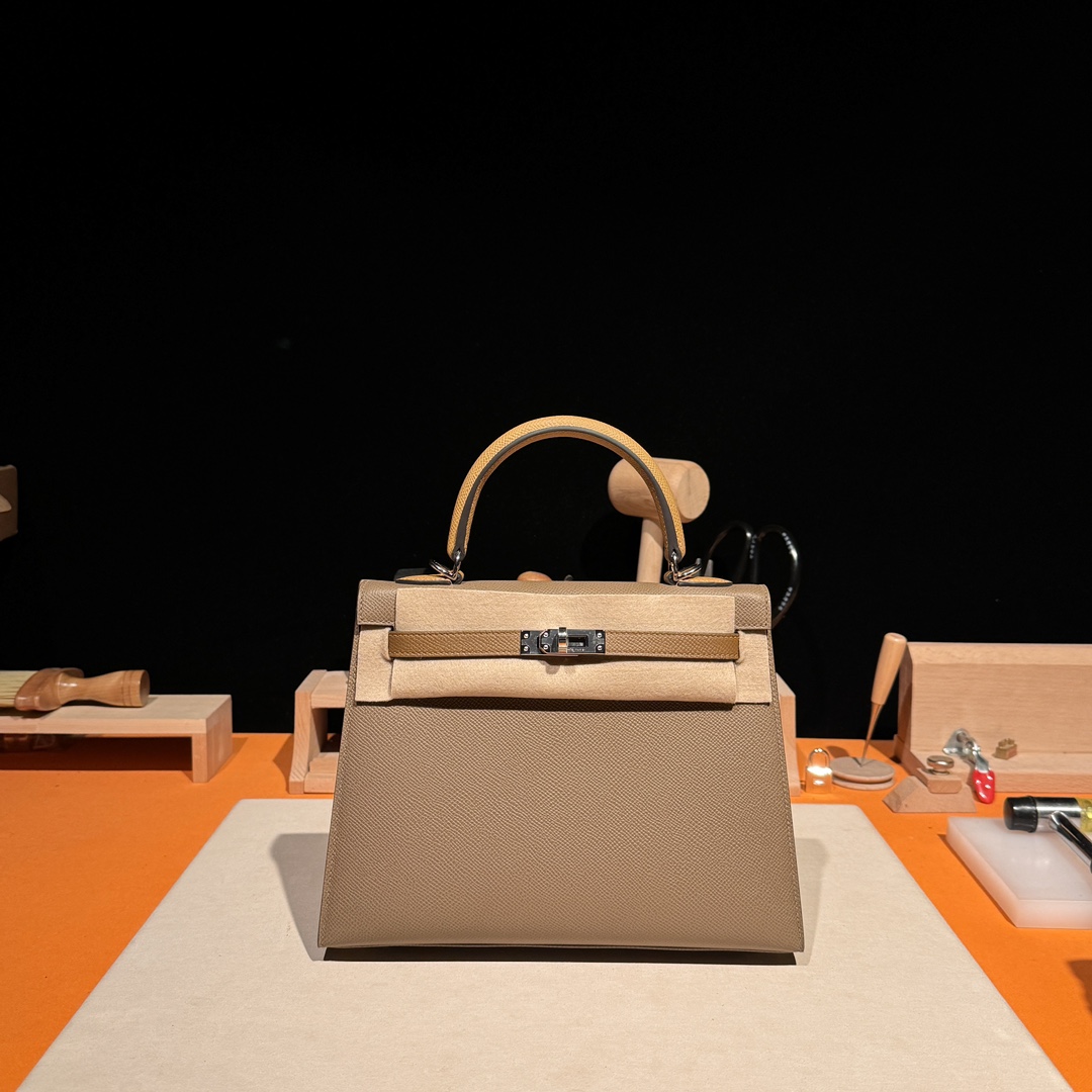 Hermès Kelly 25/28/32cm in Epsom leather, fully hand-stitched with waxed thread, customized in color-block design. - Jinteng Luxury Collection bags