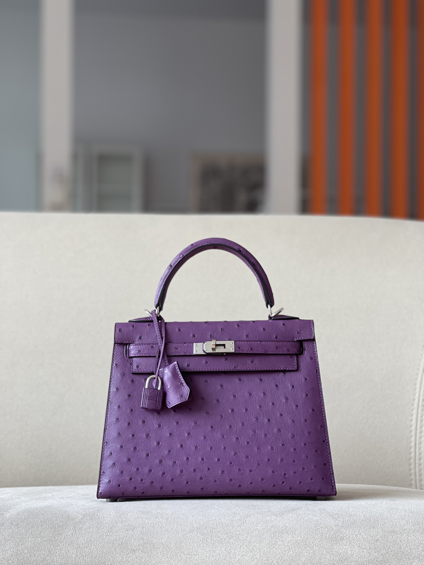 Kelly 25/28/32cm South African KK Ostrich Leather, Premium Fully Handcrafted Exclusive Custom –Anemone Purple - Jinteng Luxury Collection bags
