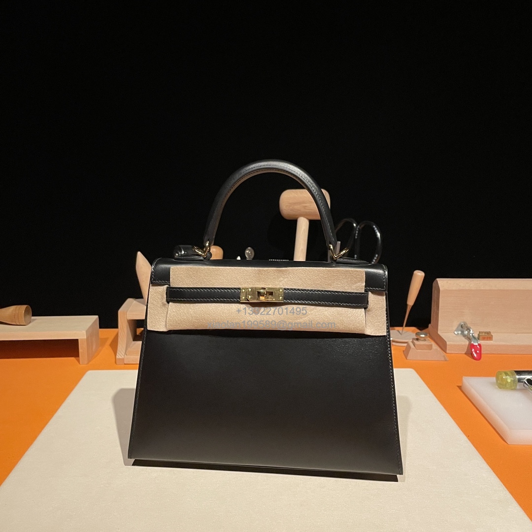 Hermès Kelly 25/28/32cm in Box leather, fully hand-stitched with waxed thread, haute couture custom-made. - Jinteng Luxury Collection bags