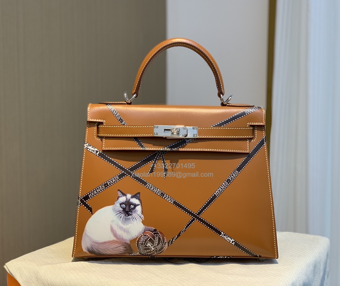 Hermès Kelly 25/28/32cm in Box leather, fully hand-stitched with waxed thread, haute couture custom-made. - Jinteng Luxury Collection bags