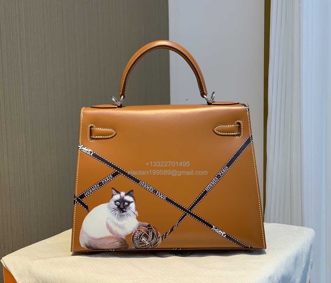 Hermès Kelly 25/28/32cm in Box leather, fully hand-stitched with waxed thread, haute couture custom-made. - Jinteng Luxury Collection bags