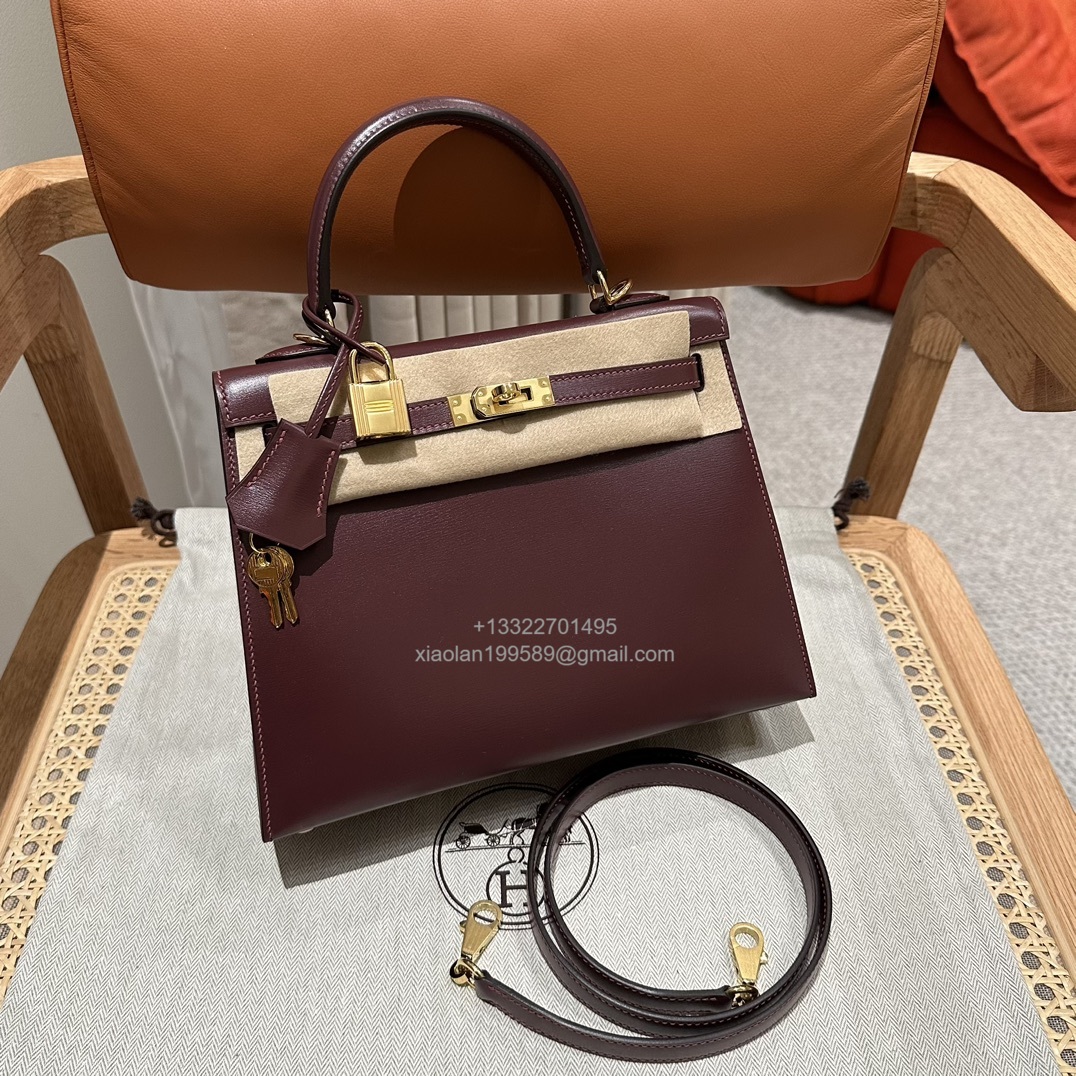 Hermès Kelly 25/28/32cm in Box leather, fully hand-stitched with waxed thread, haute couture custom-made. - Jinteng Luxury Collection bags