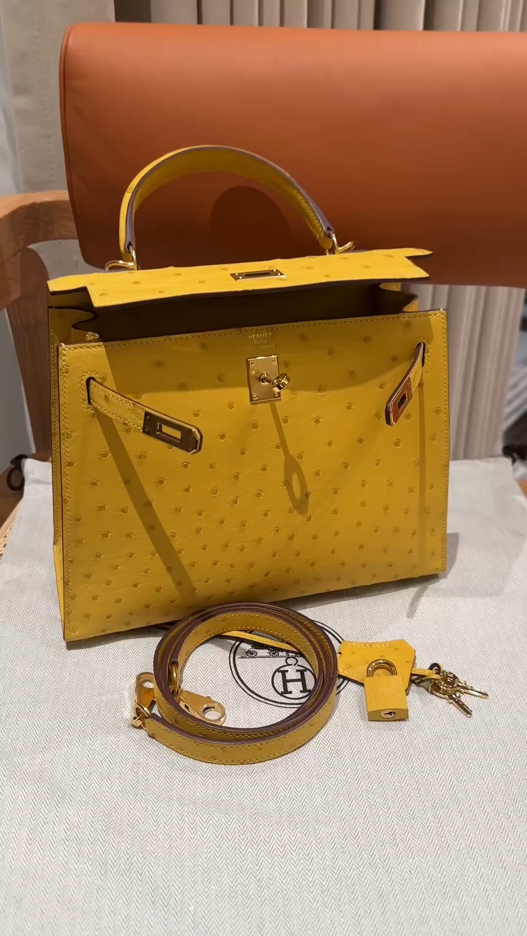 Kelly 25/28/32cm South African KK Ostrich Leather, Premium Fully Handcrafted Exclusive Custom –Jaune De Naples - Jinteng Luxury Collection bags