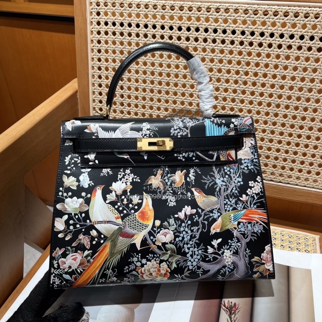 Hermès Kelly 25/28/32cm in Box leather, fully hand-stitched with waxed thread, haute couture custom-made. - Jinteng Luxury Collection bags