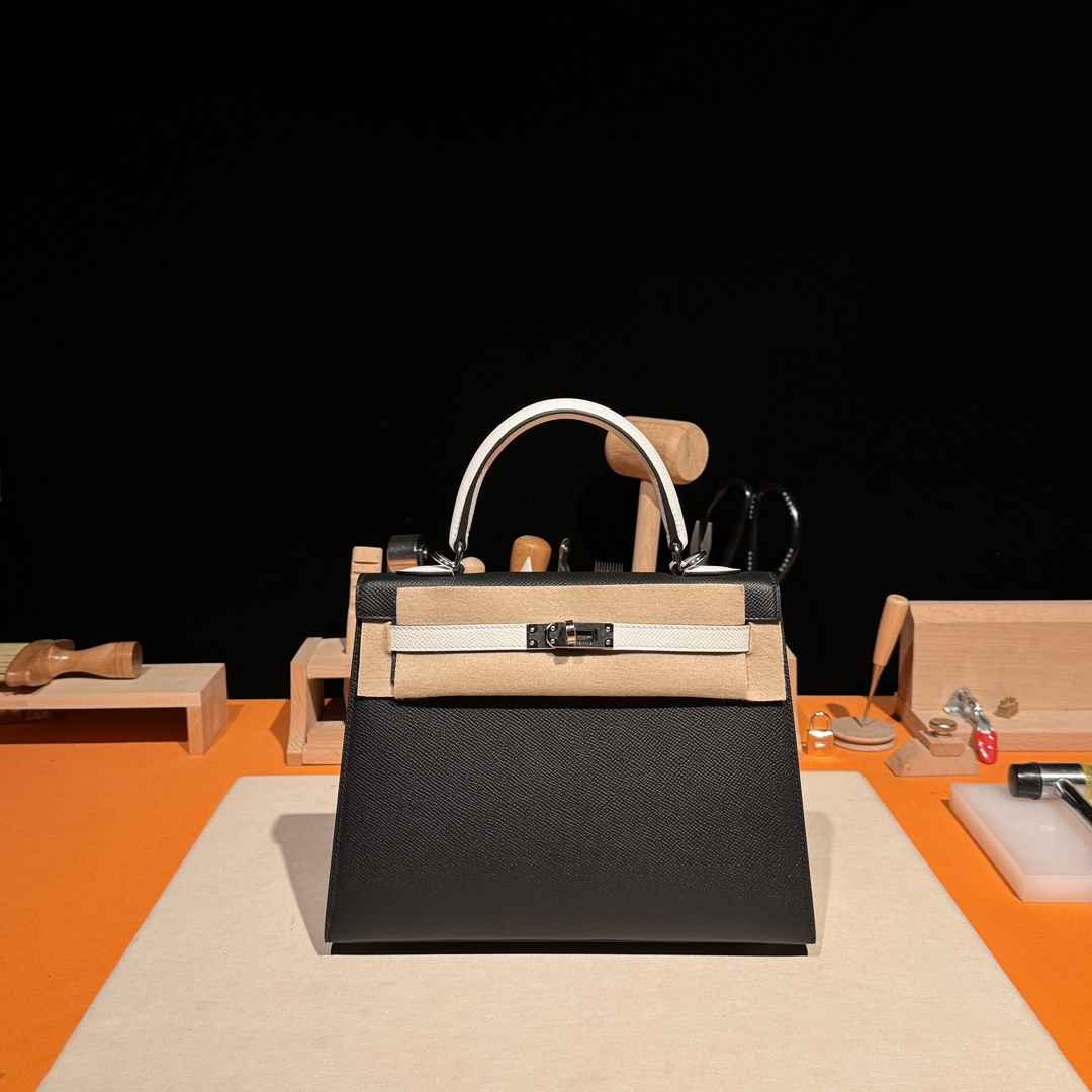 Hermès Kelly 25/28/32cm in Epsom leather, fully hand-stitched with waxed thread, customized in color-block design. - Jinteng Luxury Collection bags