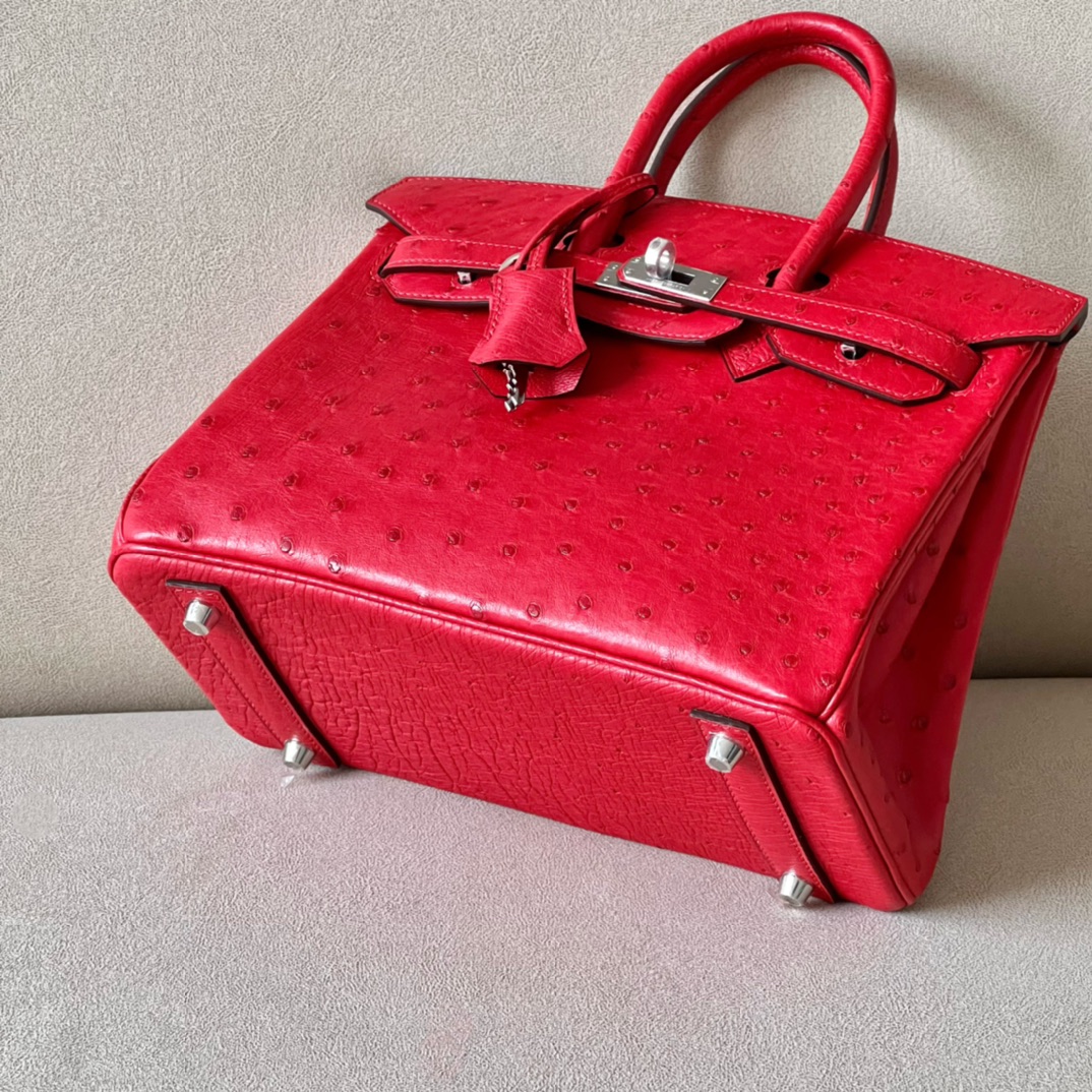 Birkin 25/30/35cm South African KK Ostrich Leather, Premium Fully Handcrafted Exclusive Custom –Ferrari Red - Jinteng Luxury Collection bags