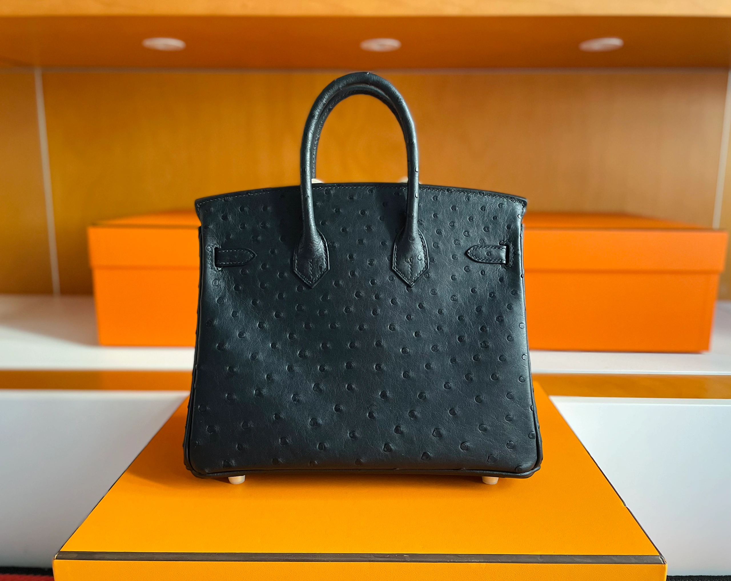 Birkin 25/30/35cm South African KK Ostrich Leather, Premium Fully Handcrafted Exclusive Custom –black - Jinteng Luxury Collection bags