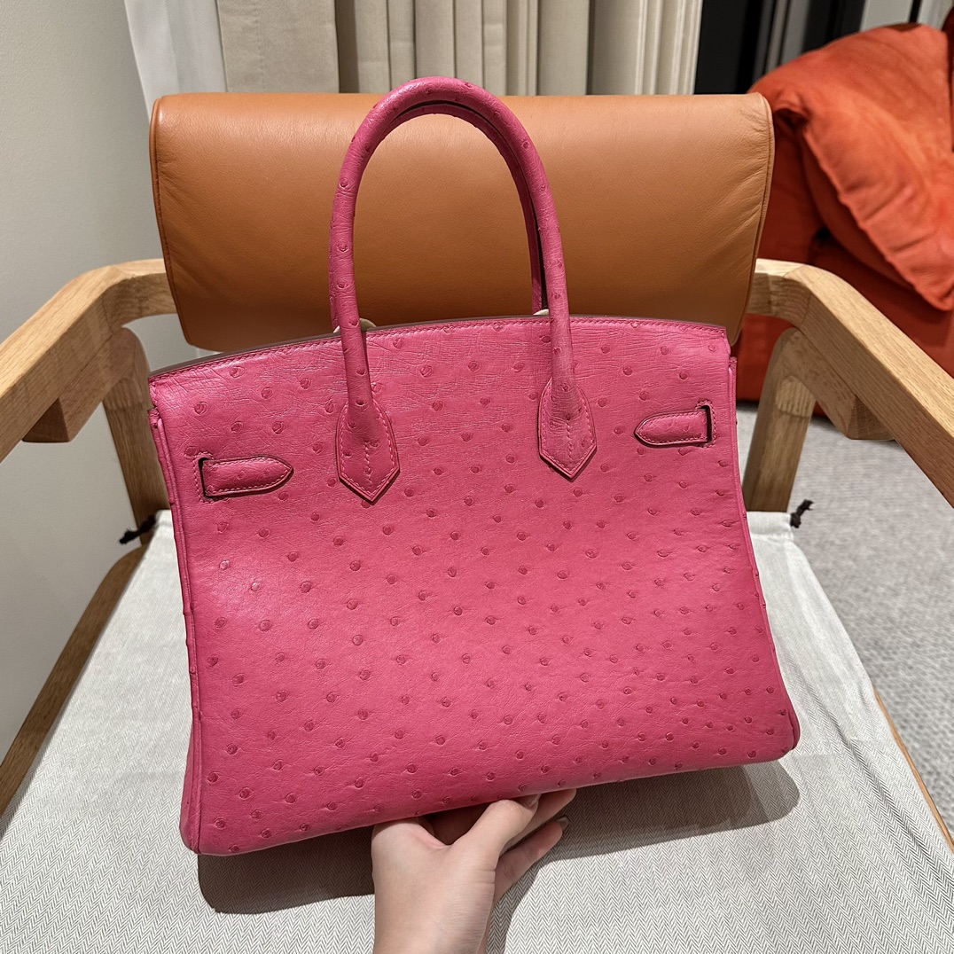 Birkin 25/30/35cm South African KK Ostrich Leather, Premium Fully Handcrafted Exclusive Custom –5J/Fuschia - Jinteng Luxury Collection bags