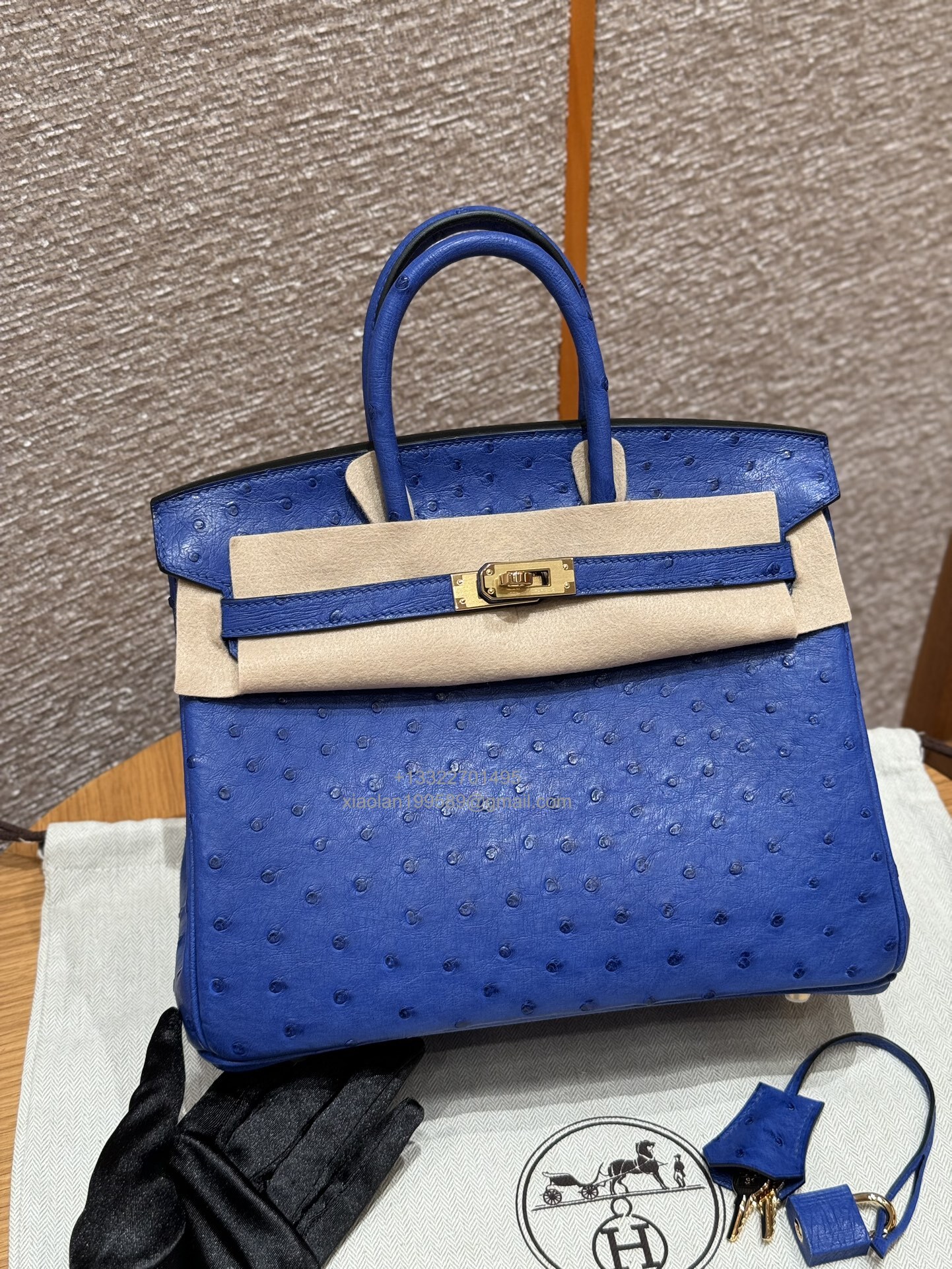 Birkin 25/30/35cm South African KK Ostrich Leather, Premium Fully Handcrafted Exclusive Custom –Bleuet - Jinteng Luxury Collection bags