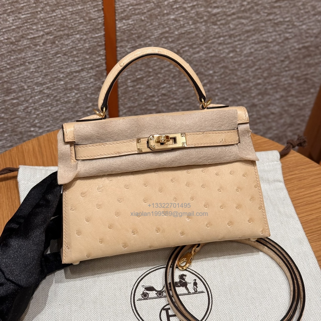 Hermès Mini Kelly Sellier II 20 in Ostrich Leather 0M/chai - Jinteng Luxury Collection bags