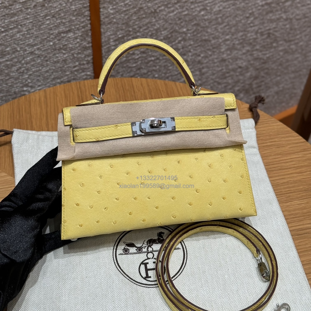 Hermès Mini Kelly Sellier II 20 in Ostrich Leather 9R/Lime - Jinteng Luxury Collection bags