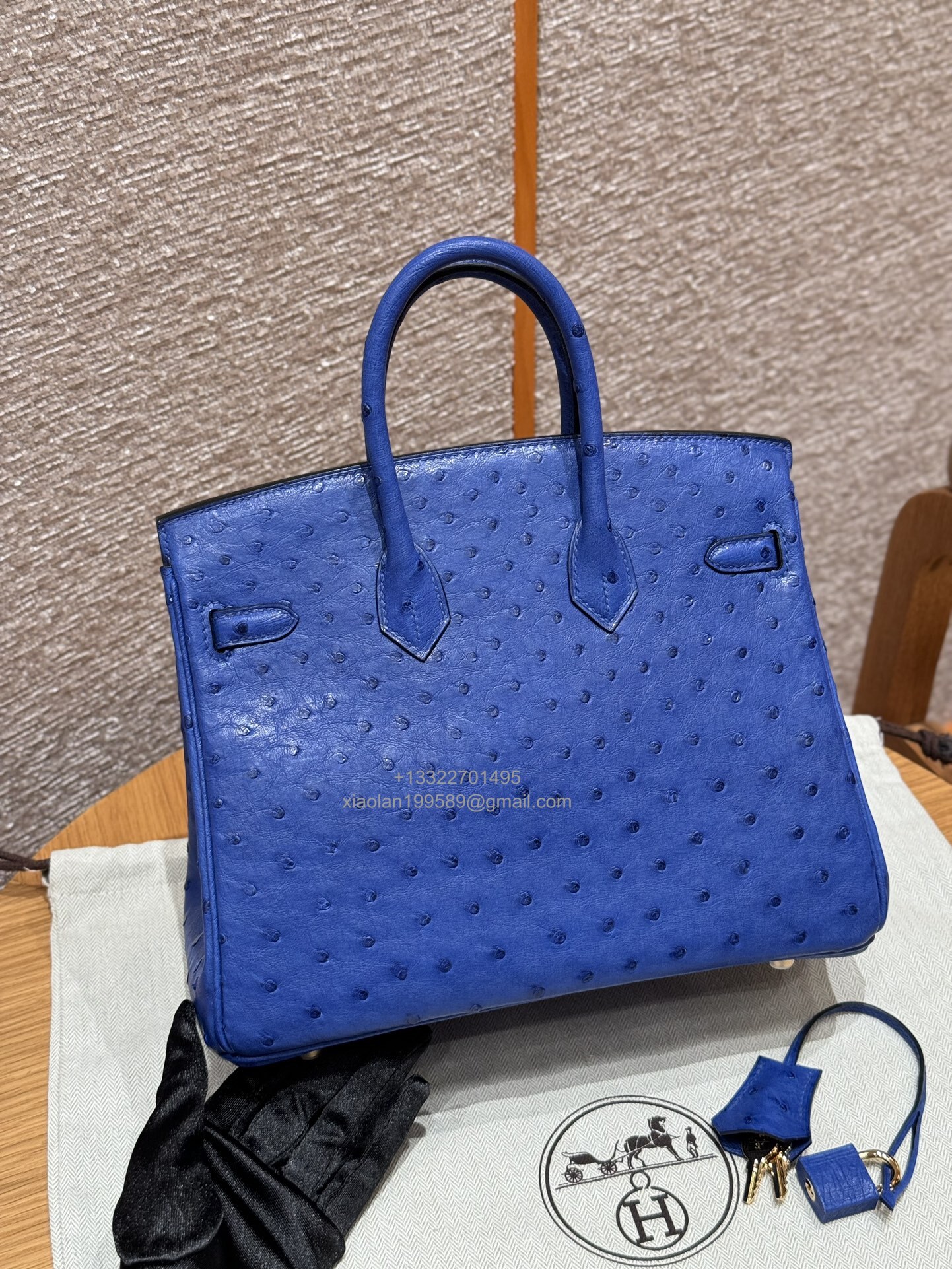 Birkin 25/30/35cm South African KK Ostrich Leather, Premium Fully Handcrafted Exclusive Custom –Bleuet - Jinteng Luxury Collection bags
