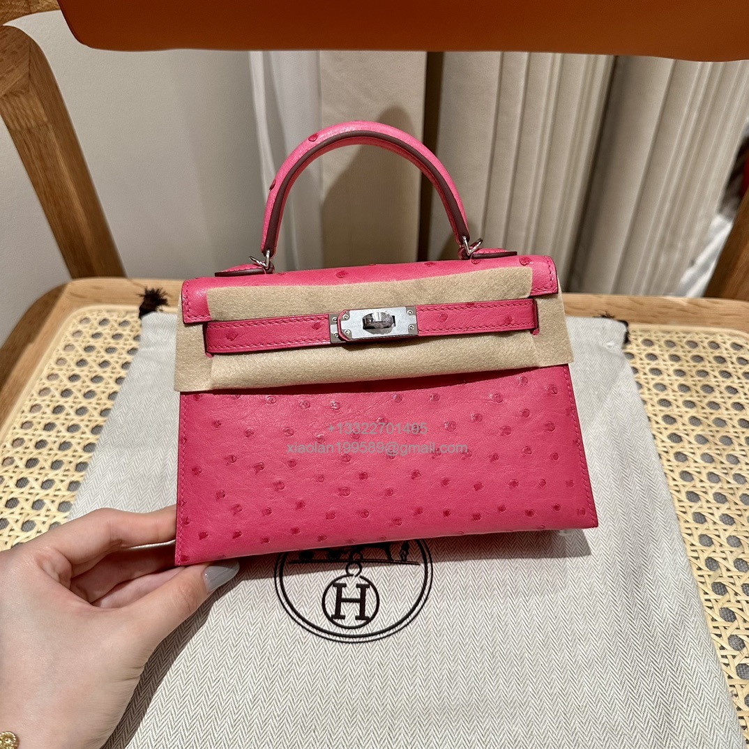 Hermès Mini Kelly Sellier II 20 in Ostrich Leather E5/Rose Tyrien - Jinteng Luxury Collection bags