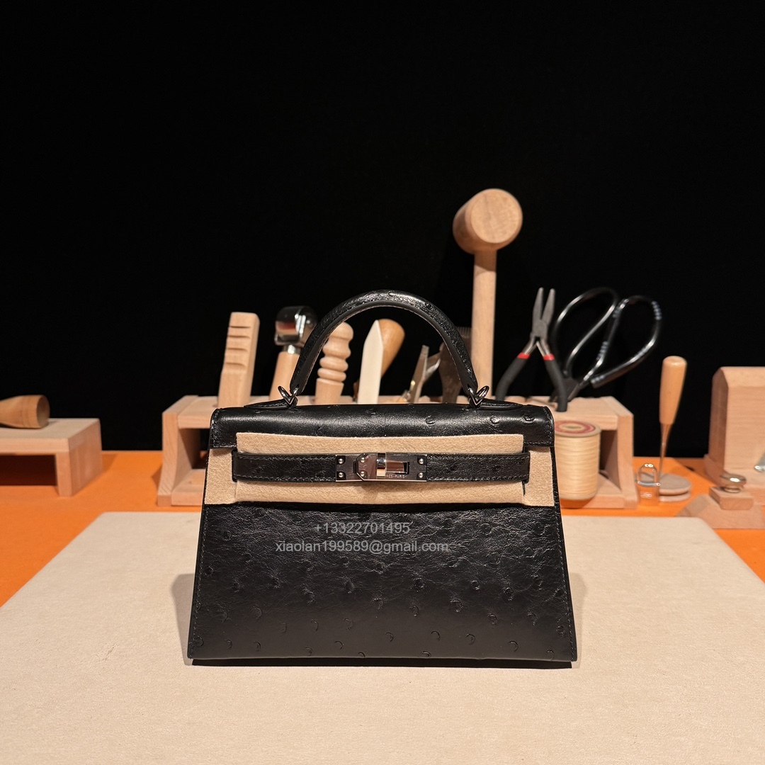 Hermès Mini Kelly Sellier II 20 in Ostrich Leather Black - Jinteng Luxury Collection bags