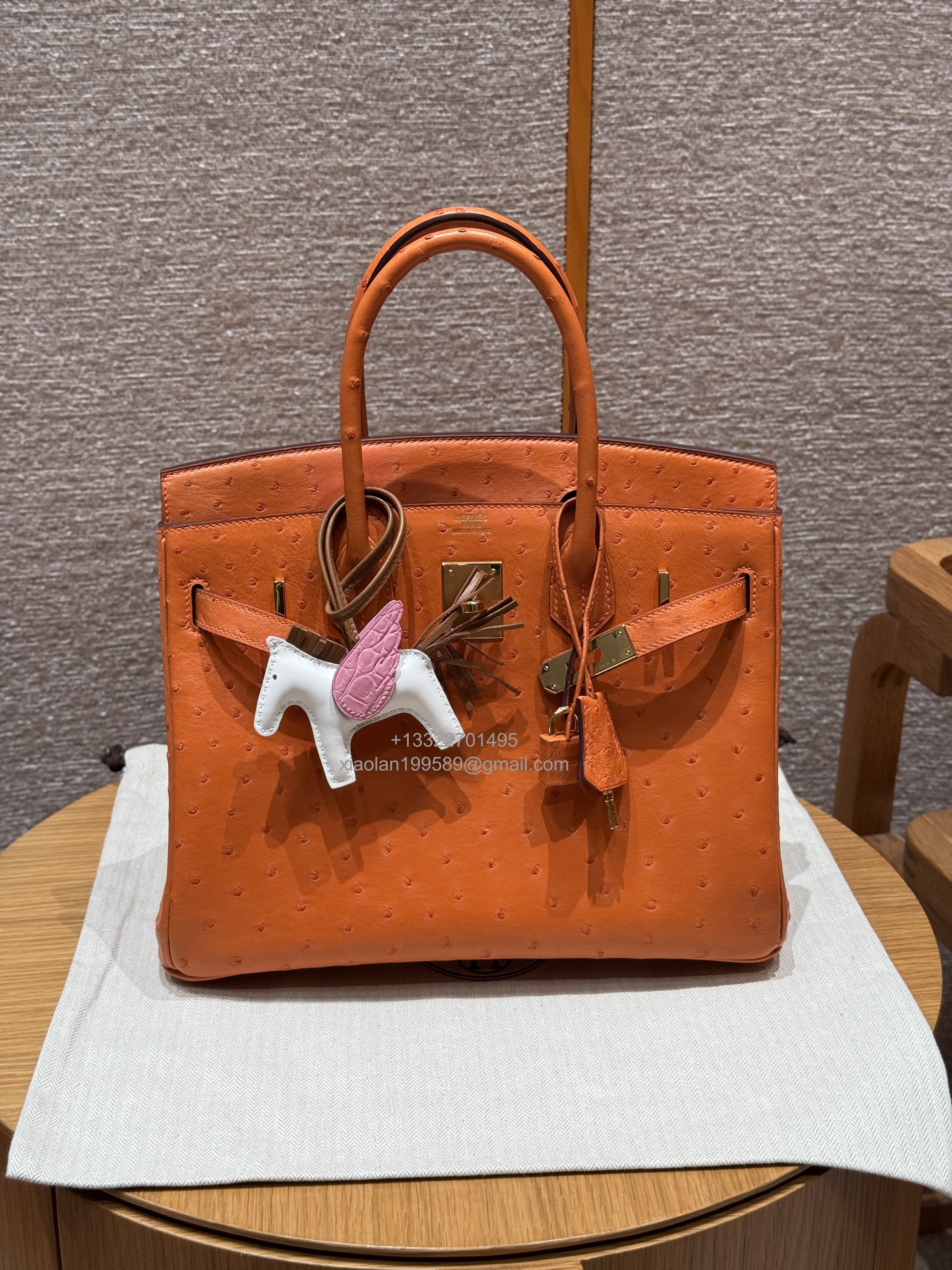 Birkin 25/30/35cm South African KK Ostrich Leather, Premium Fully Handcrafted Exclusive Custom –Orange - Jinteng Luxury Collection bags