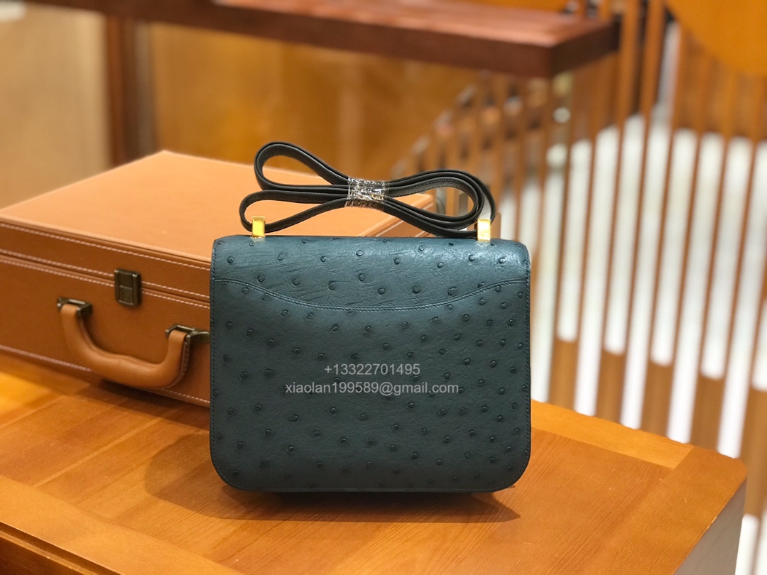 Hermès Constance 18/24 in Ostrich Leather, Premium Fully Handmade Exclusive Customization – Indigo - Jinteng Luxury Collection bags