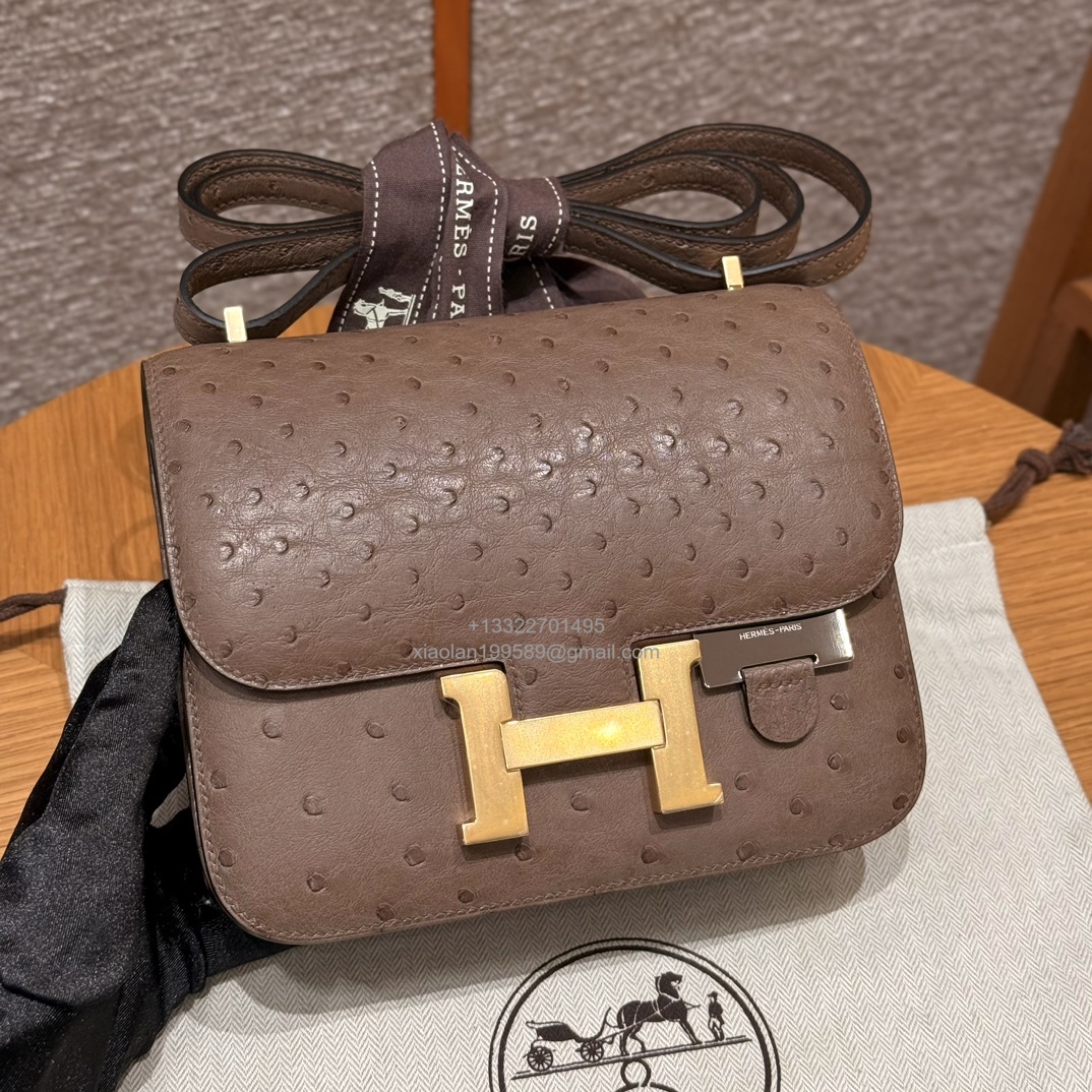 Hermès Constance 18/24 in Ostrich Leather, Premium Fully Handmade Exclusive Customization – Dove Grey - Jinteng Luxury Collection bags