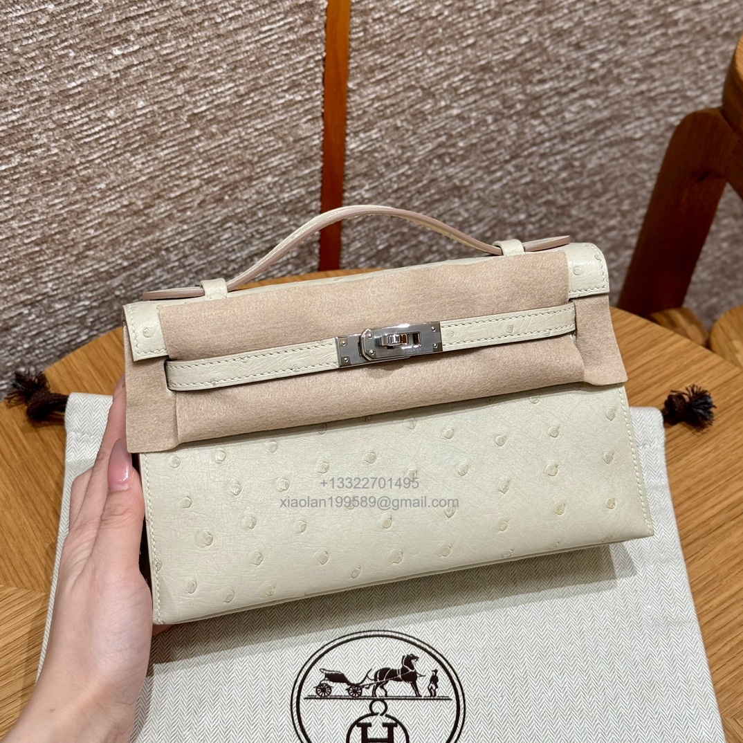 Hermès Kelly Pochette Clutch Bag, South African KK ostrich leather, fully handmade haute couture – i2/Nata - Jinteng Luxury Collection bags