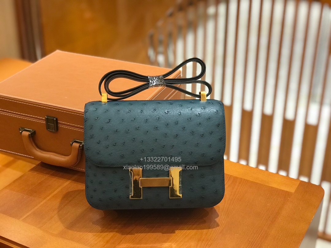 Hermès Constance 18/24 in Ostrich Leather, Premium Fully Handmade Exclusive Customization – Indigo - Jinteng Luxury Collection bags