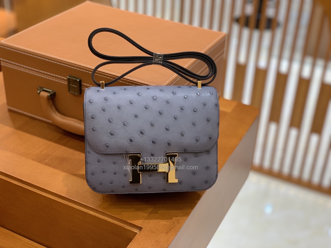 Hermès Constance 18/24 in Ostrich Leather, Premium Fully Handmade Exclusive Customization –Asphalt Grey - Jinteng Luxury Collection bags