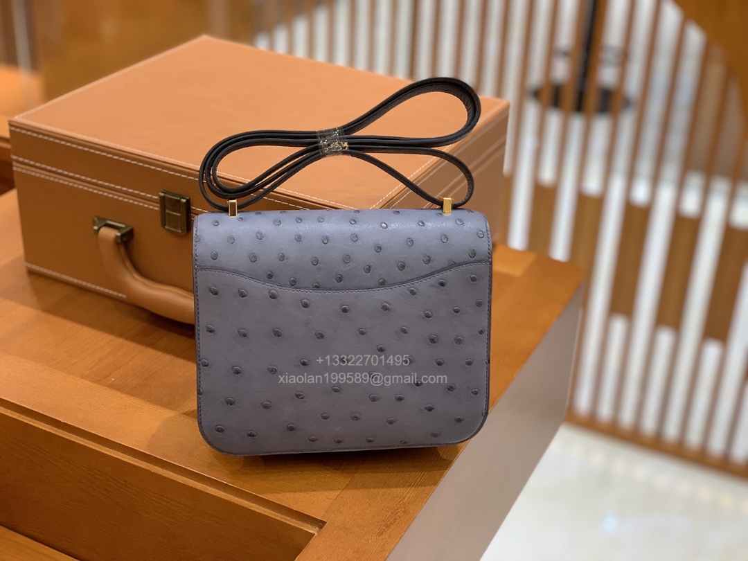 Hermès Constance 18/24 in Ostrich Leather, Premium Fully Handmade Exclusive Customization –Asphalt Grey - Jinteng Luxury Collection bags