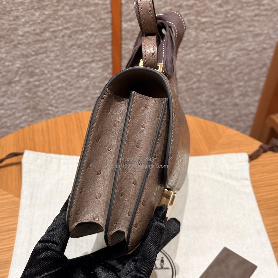 Hermès Constance 18/24 in Ostrich Leather, Premium Fully Handmade Exclusive Customization – Dove Grey - Jinteng Luxury Collection bags