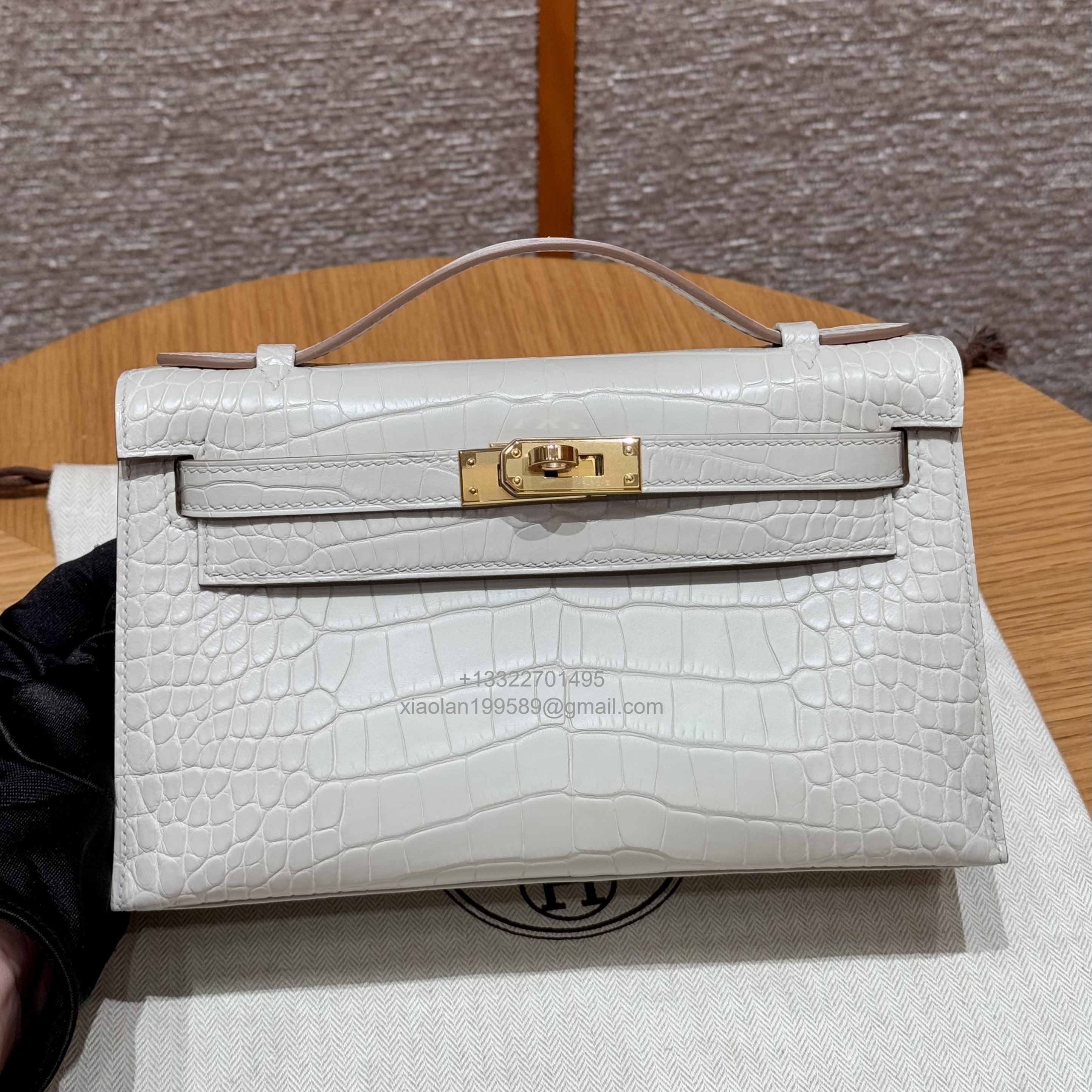 Hermès Kelly Pochette Clutch Bag Matte Crocodile Leather, Fully Handmade Premium Customization – Concrete Grey - Jinteng Luxury Collection bags