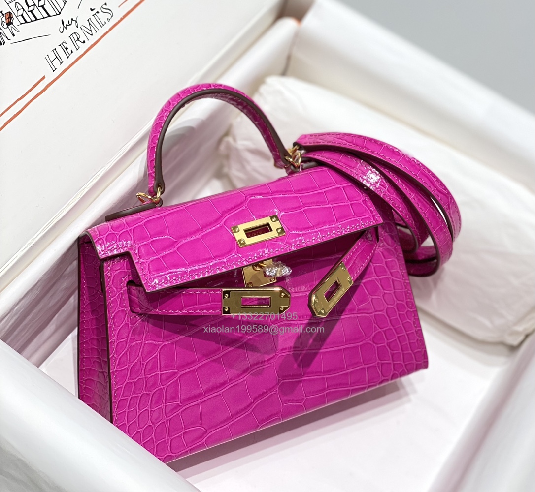 Hermès Mini Kelly in Crocodile Leather, Fully Handmade Premium Private Customization – Scheherazade Purple - Jinteng Luxury Collection bags