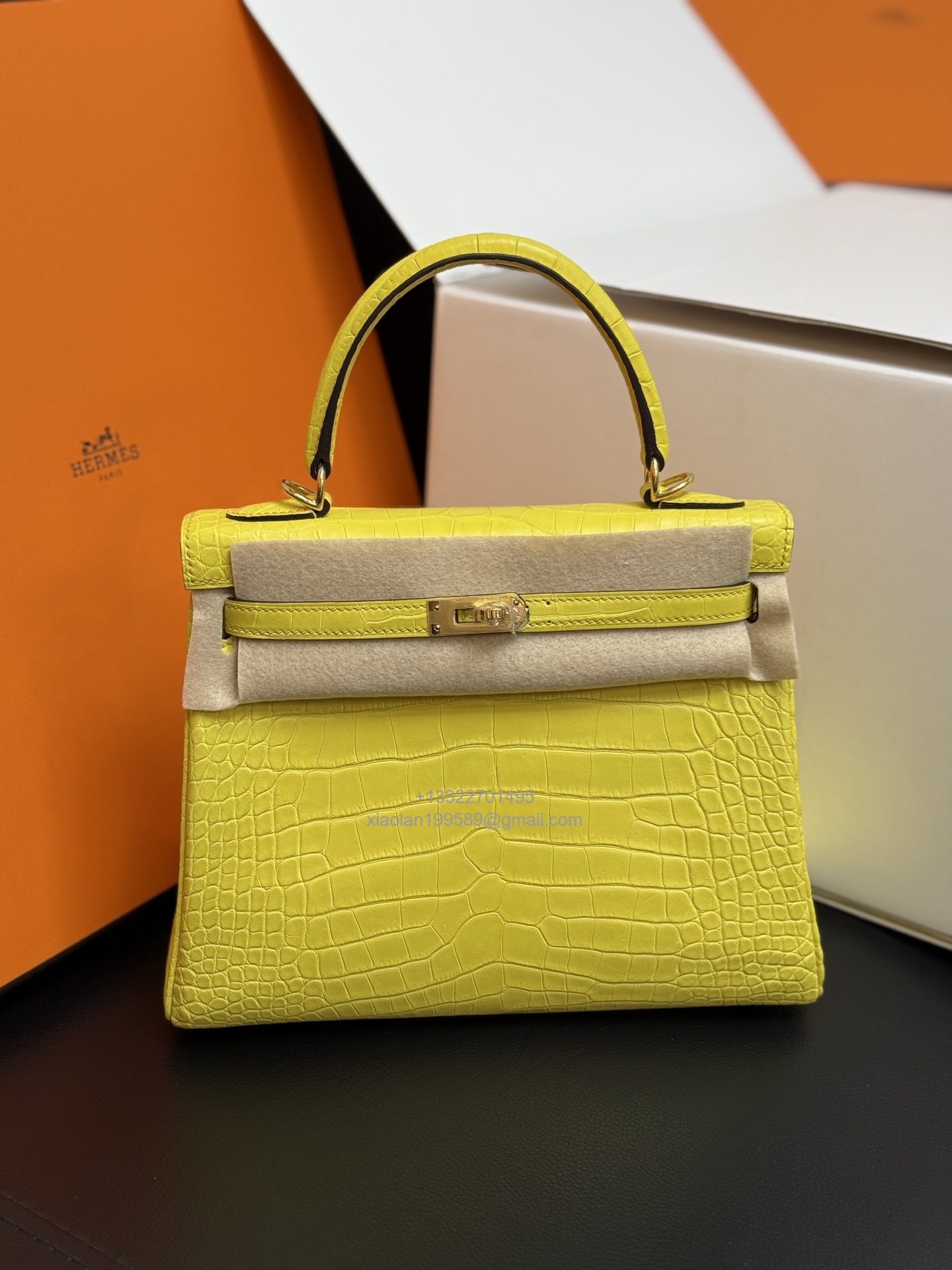 Hermès Kelly 25/28/32cm in Crocodile Leather, Fully Handmade Premium Private Customization-Marigold Yellow - Jinteng Luxury Collection bags