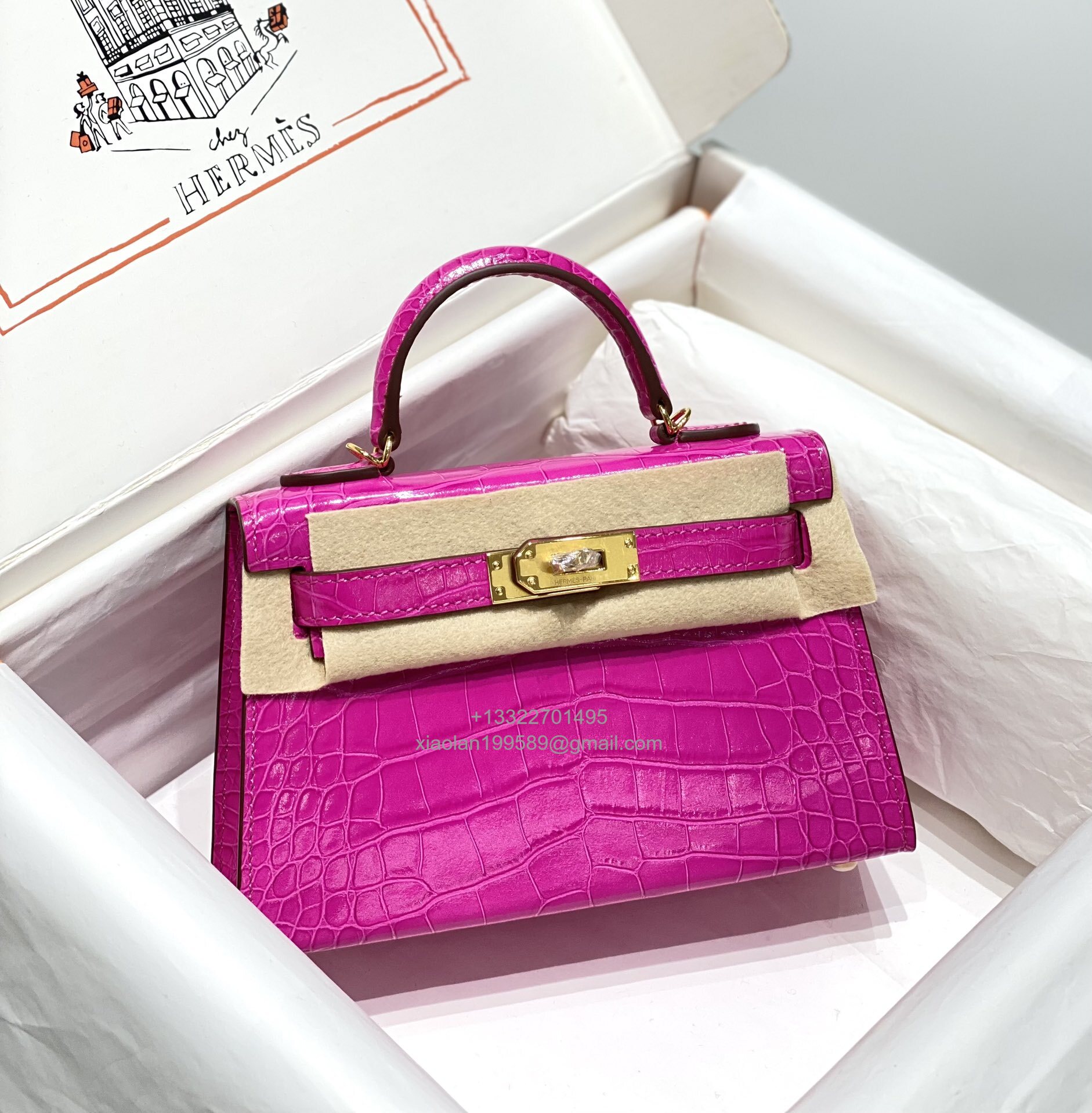 Hermès Mini Kelly in Crocodile Leather, Fully Handmade Premium Private Customization – Scheherazade Purple - Jinteng Luxury Collection bags